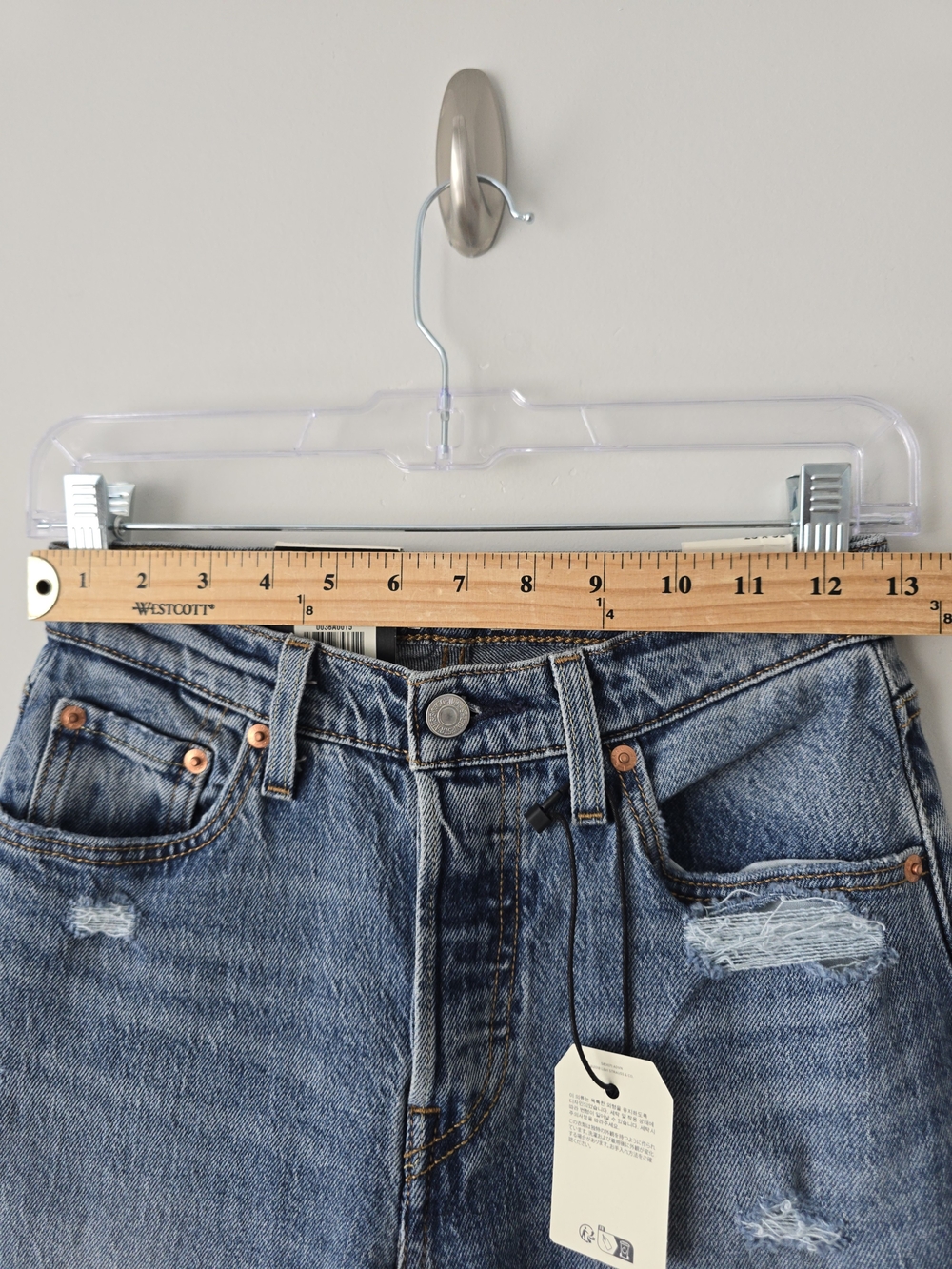 Levi’s 501 Curve Straight Jeans 26 Mid Wash Distressed Premium NWT - Picture 6 of 8